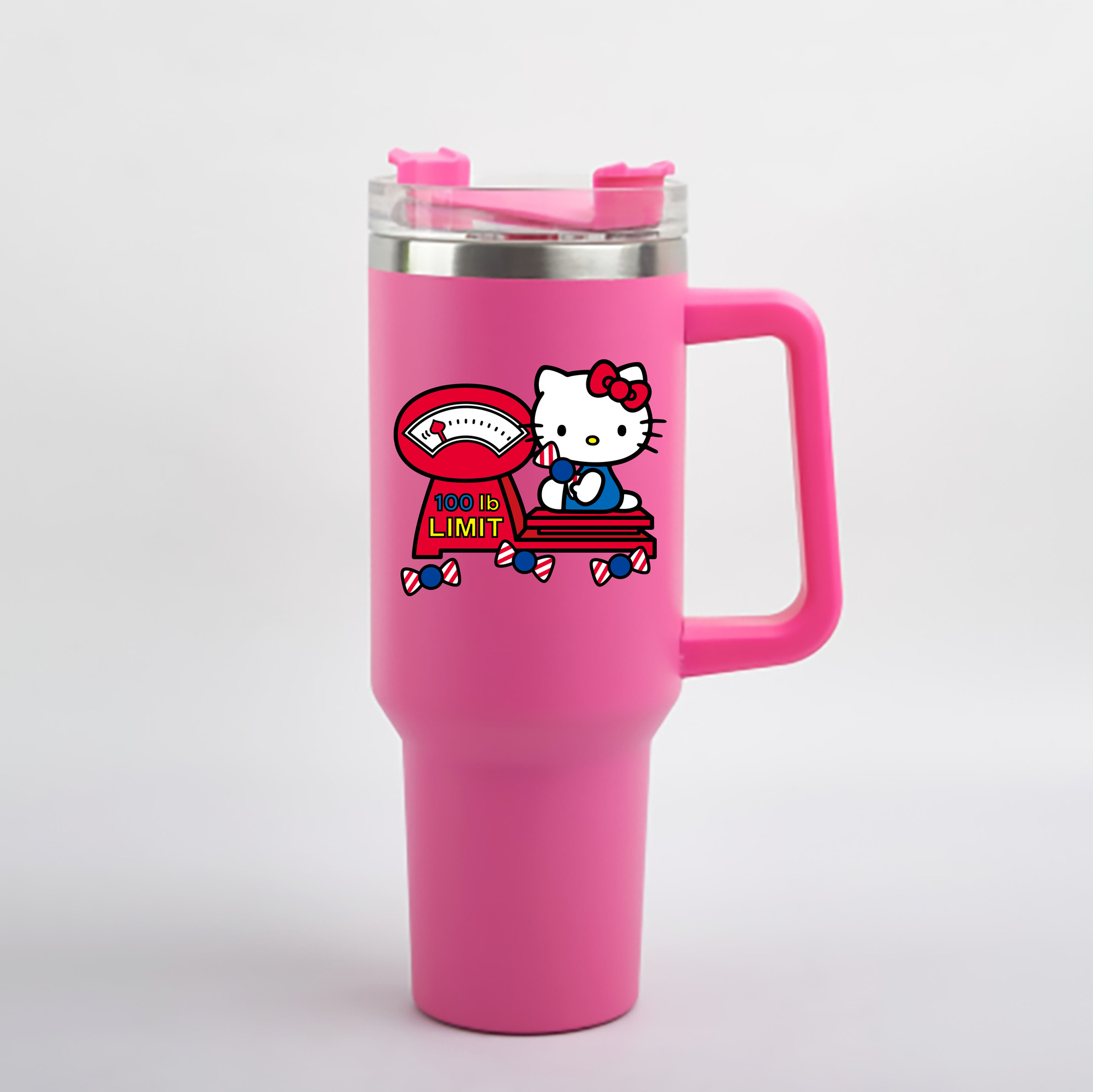 （画像用） Hello Kitty ハローキティ 1200mL車用タンブラー - クリスタルステッカー（プラスチックストロー付き）